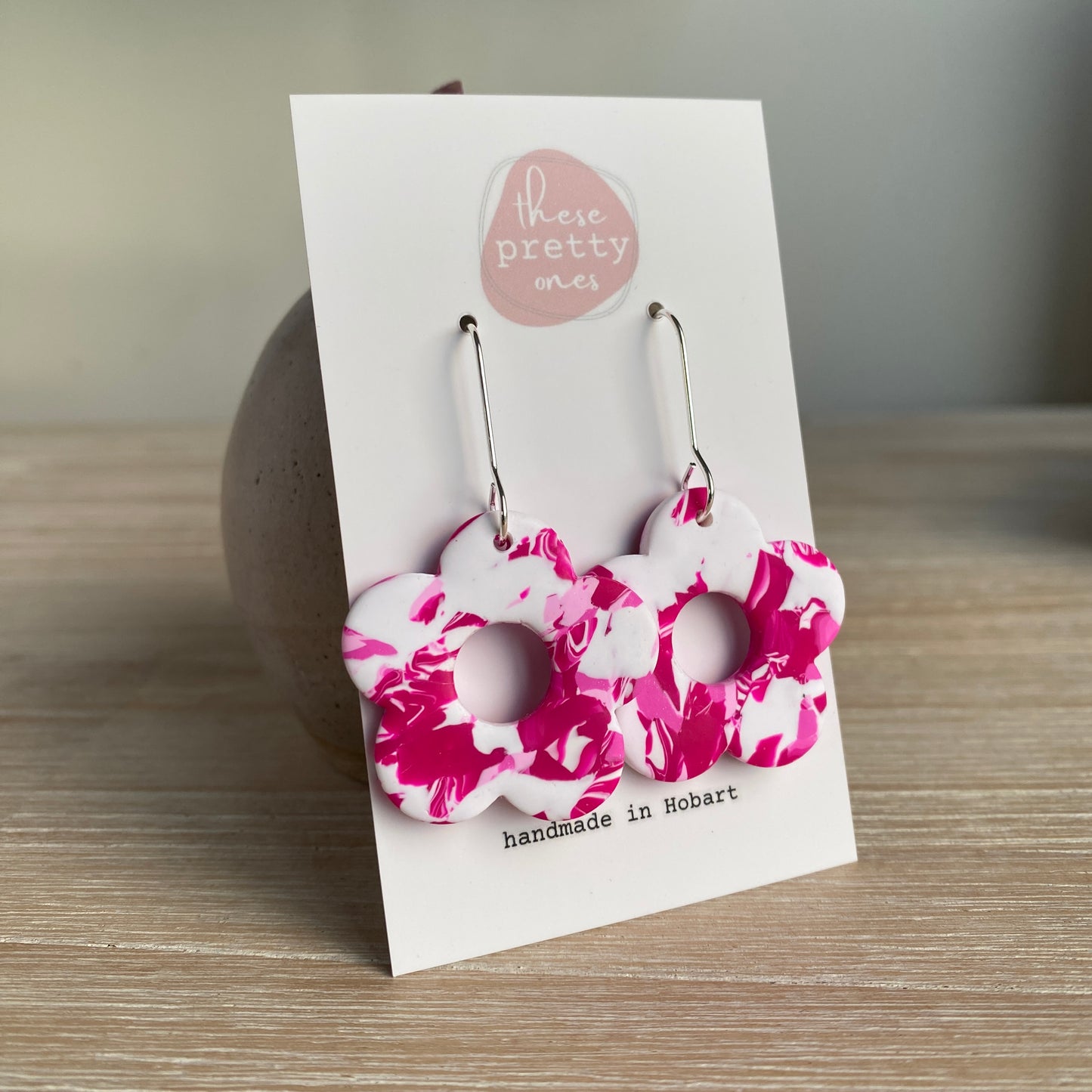 'Fuchsia Funk: Marbled' Midi Dangles: Flower Donut Hooks
