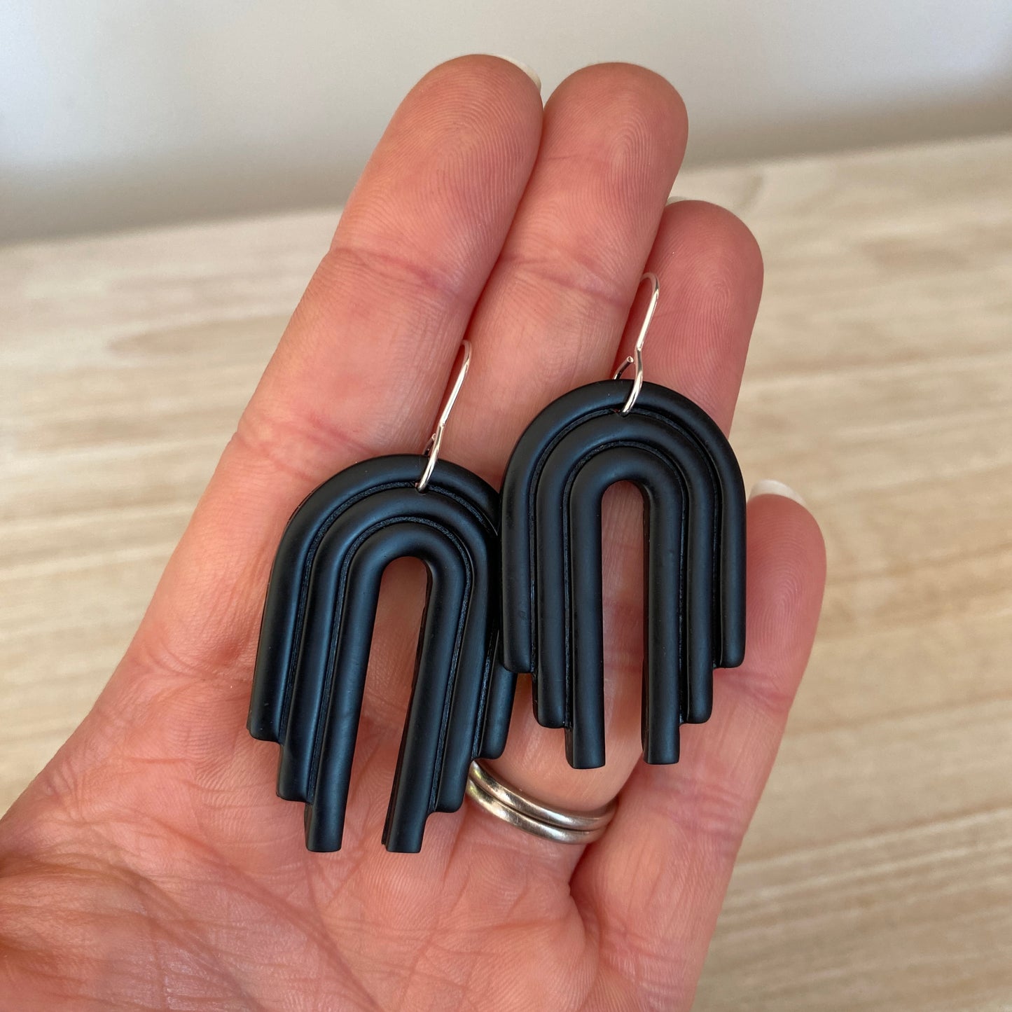 'Rainbow Arches' Statement Dangles: White Granite