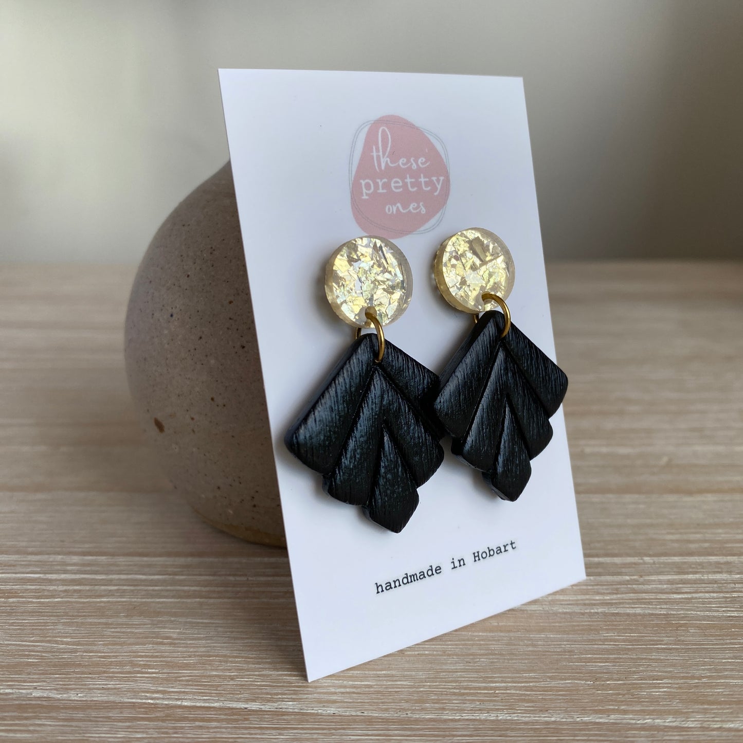 'Dark Night' Midi Dangles: Black and Gold