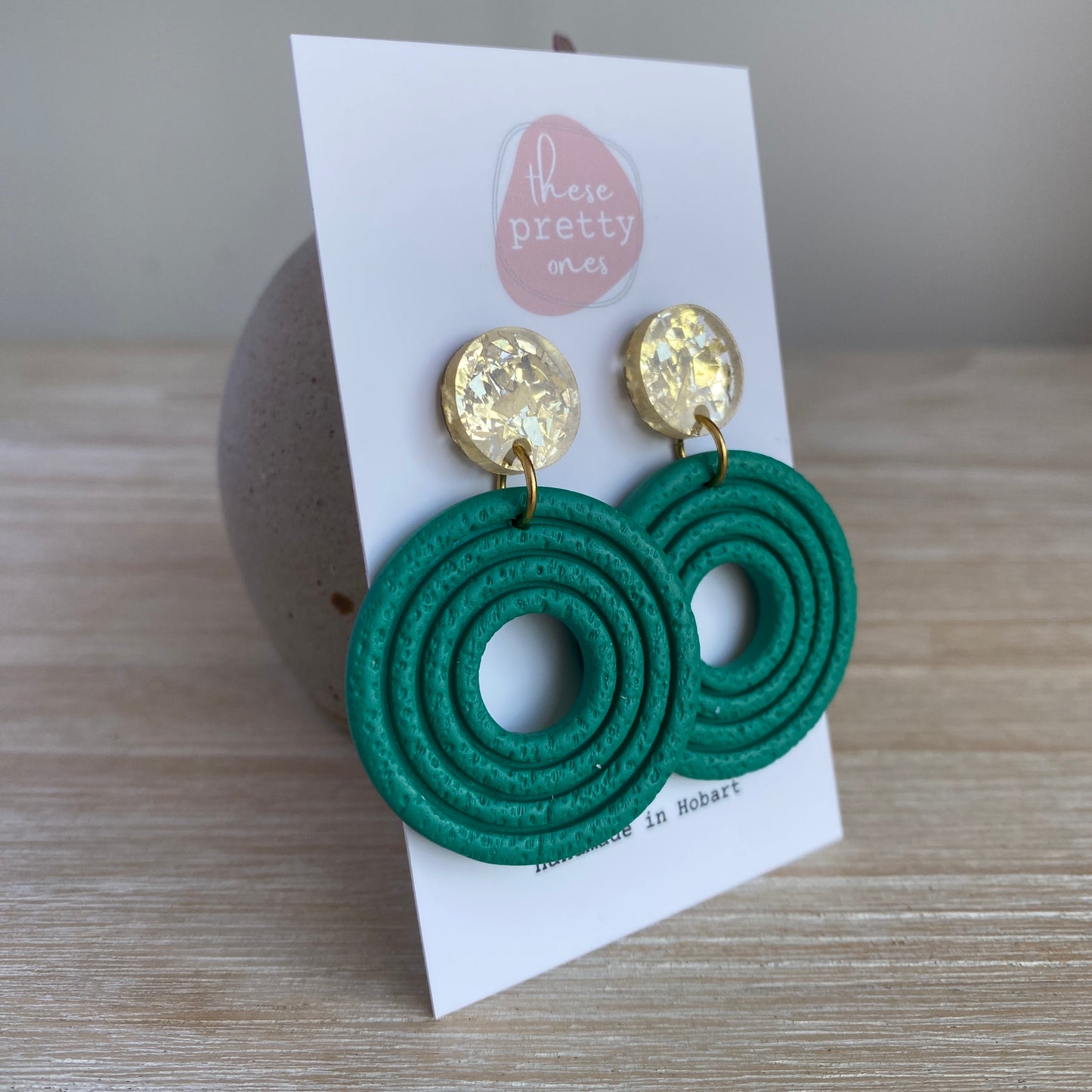 'Emerald' Statement Dangles: Round Donuts