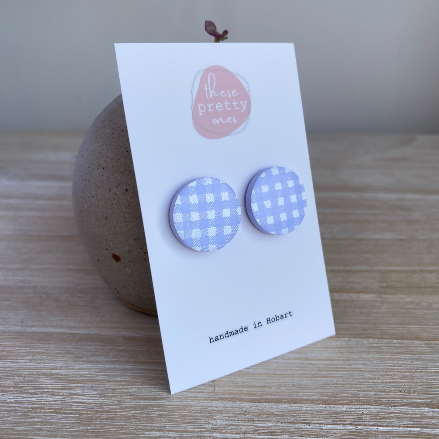 'Lilac Gingham' Maxi Studs: Round