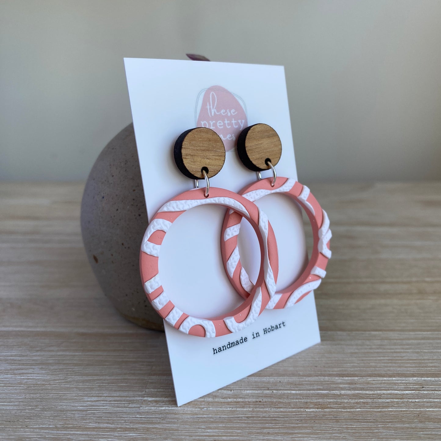 ‘Little Miss' Statement Dangles: Textured Apricot and Oak