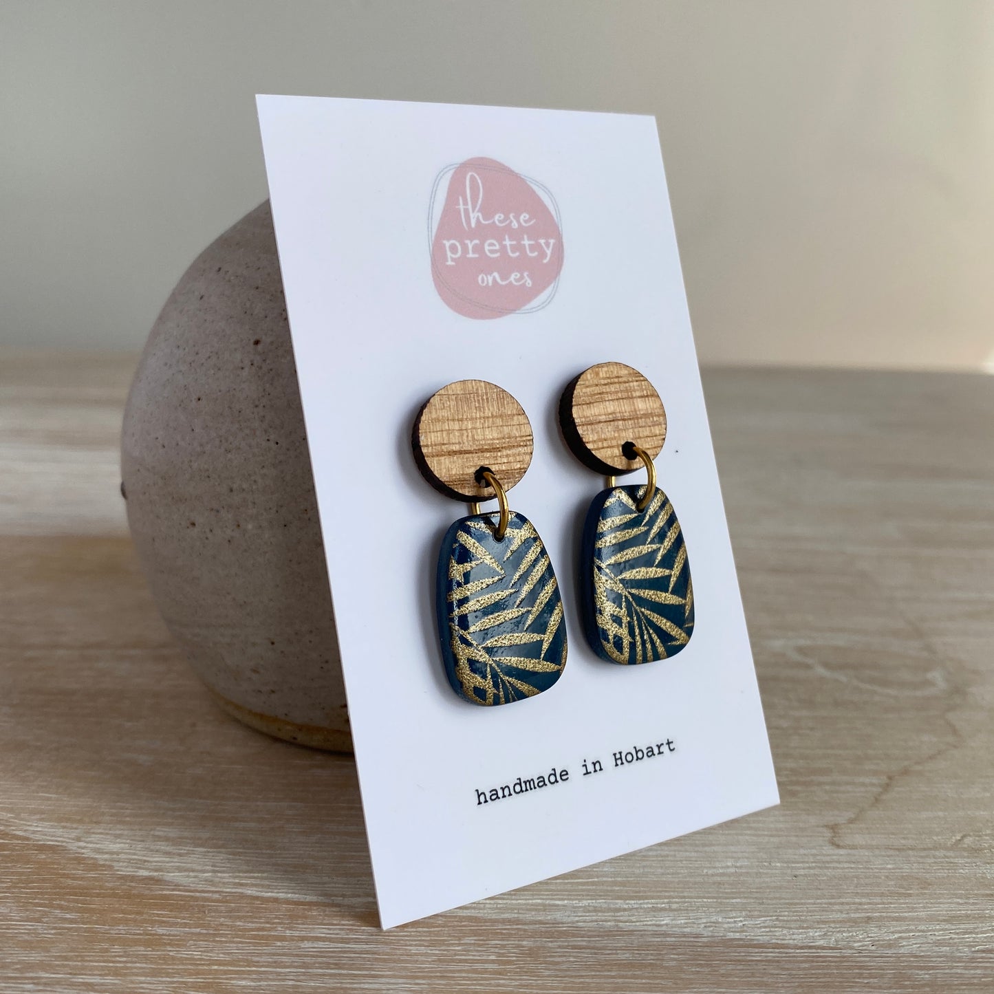 'Navy Jungle' Midi Dangles: Oak