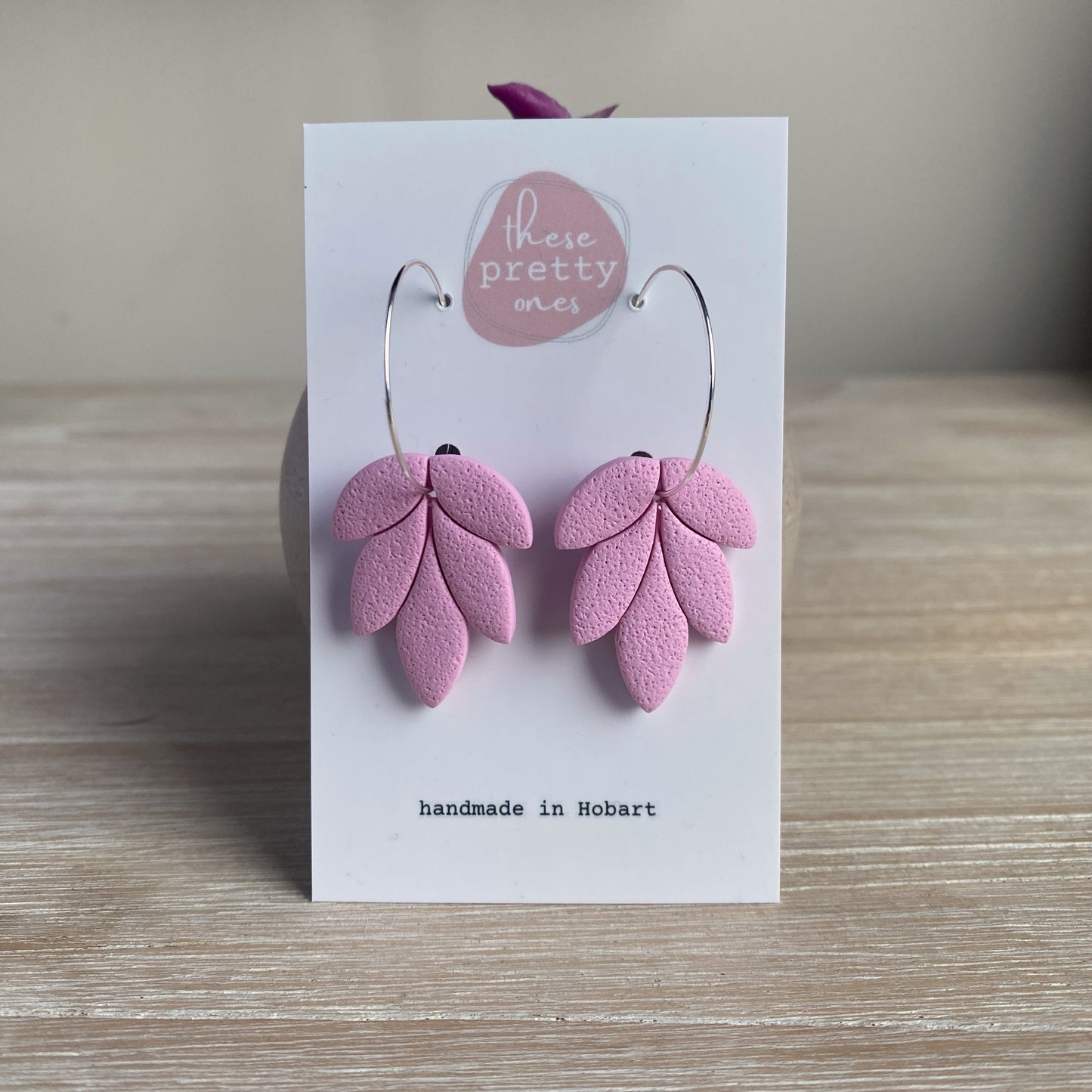 ‘Pastel Pink’ Midi Dangles: Rounded Leaf Hoop