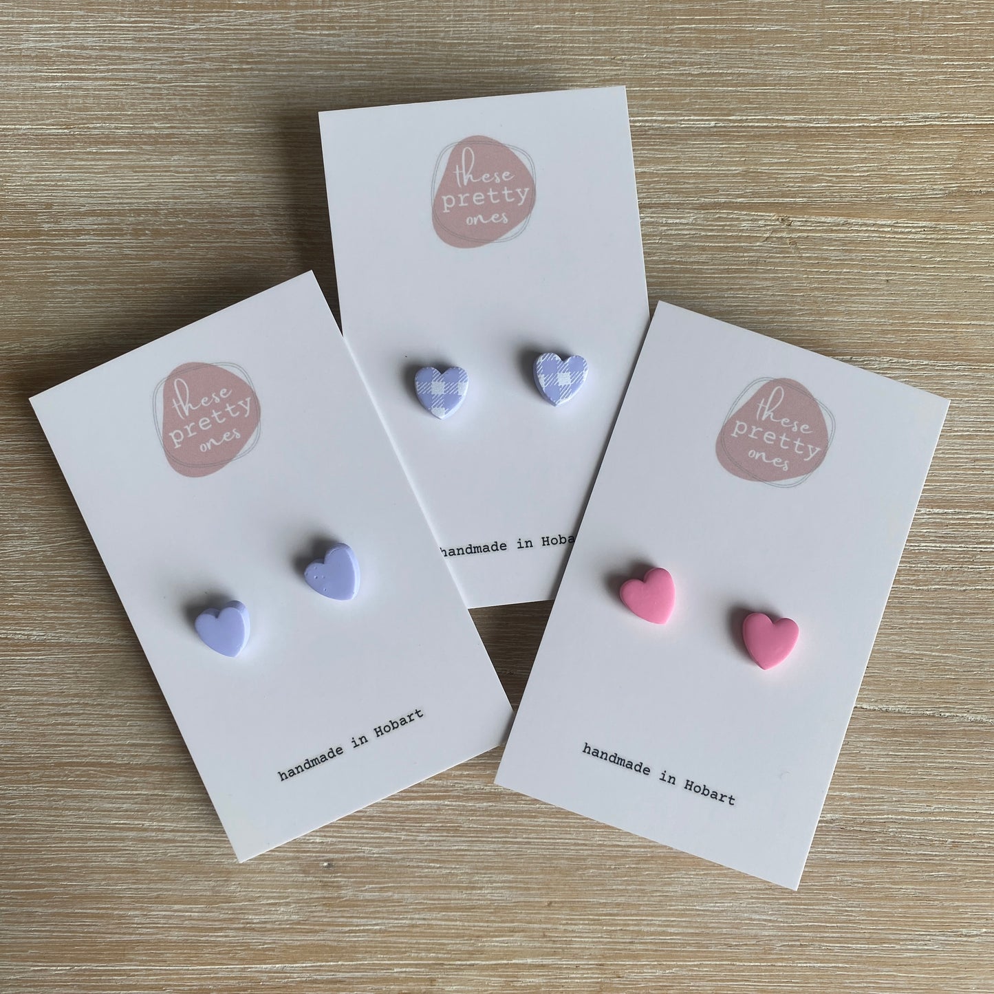 'I Heart You' Mini Studs: Lilac Gingham