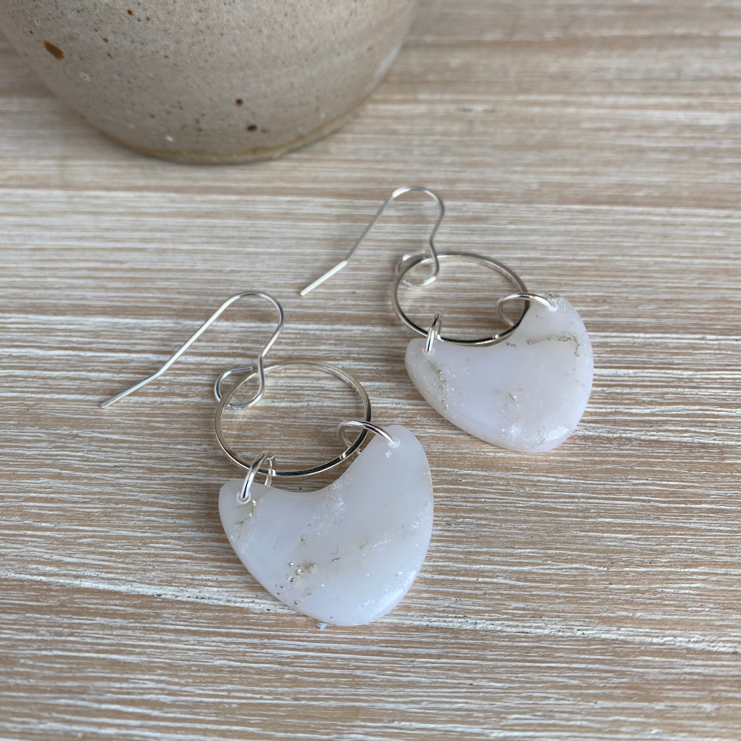 'White Pearl' Midi Dangles: Heart with Circle