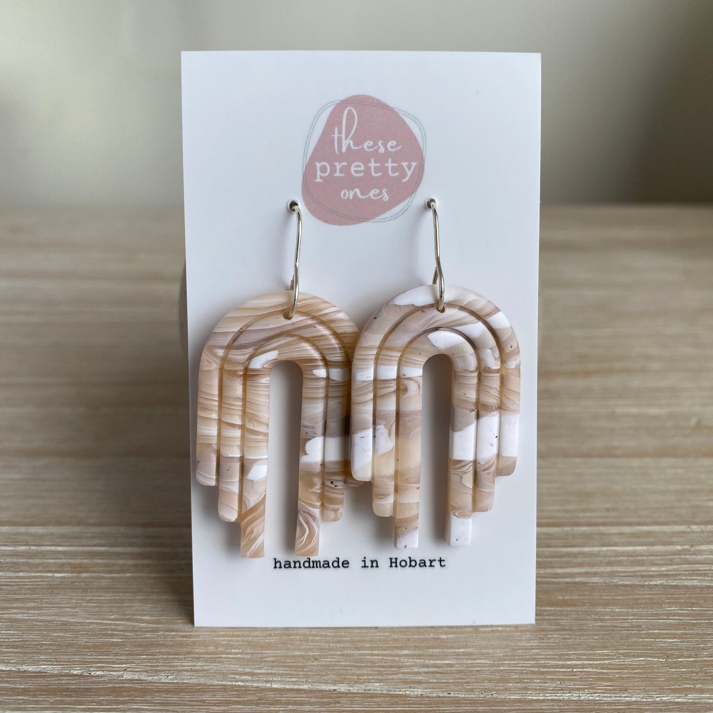 ‘Rainbow Arches' Statement Dangles: Oat Marble