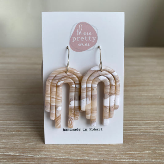 ‘Rainbow Arches' Statement Dangles: Oat Marble
