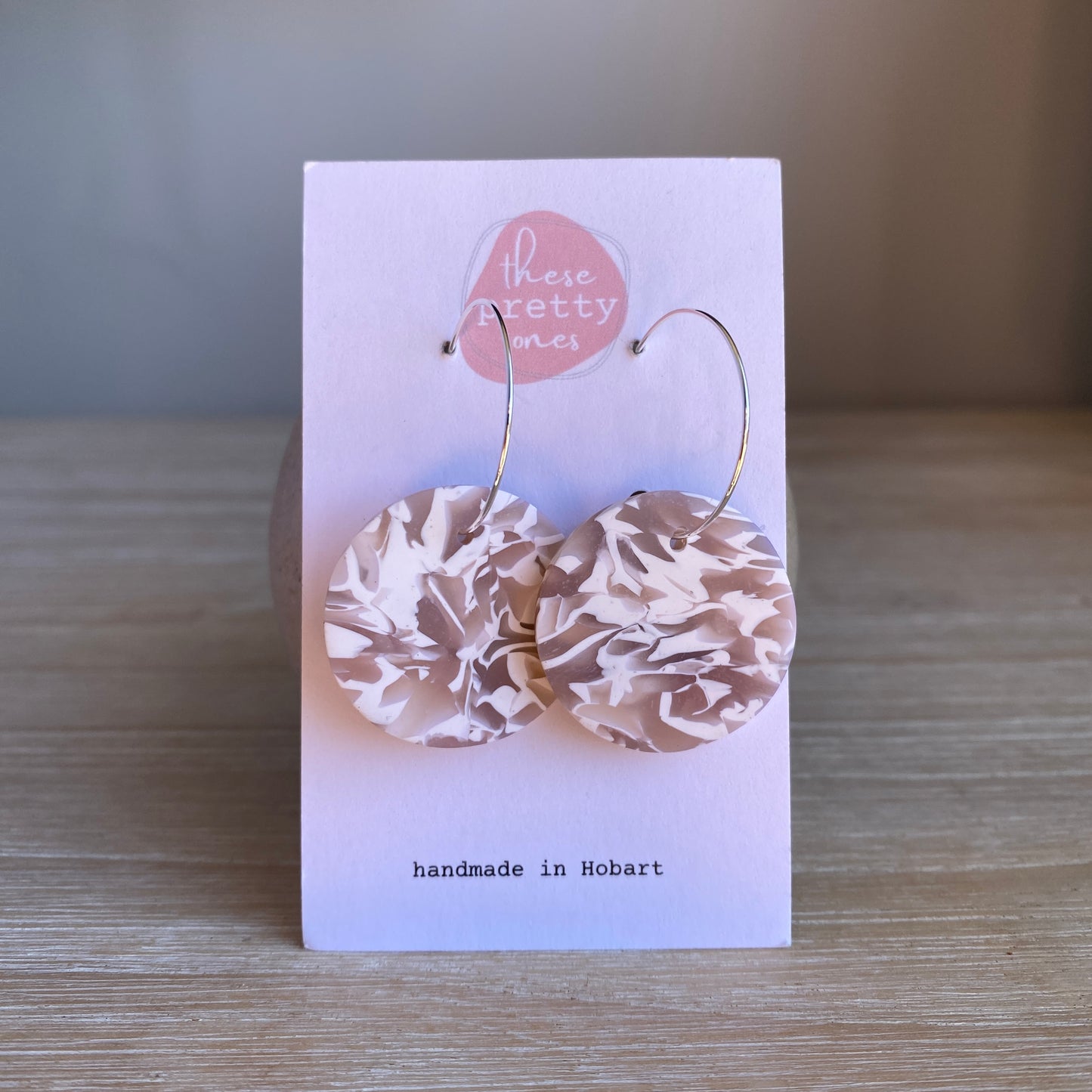 'Marbled Sand' Midi Dangles: Circles on Hoops