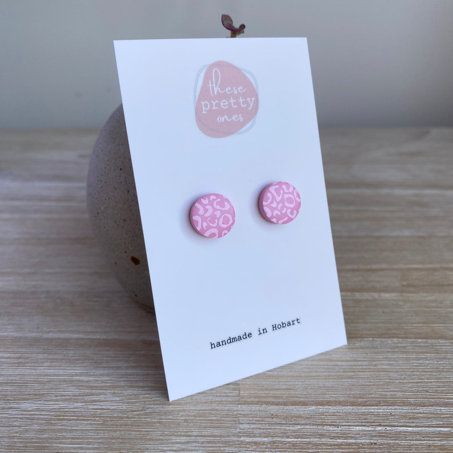 'Pink Leopard' Mini Studs: Round