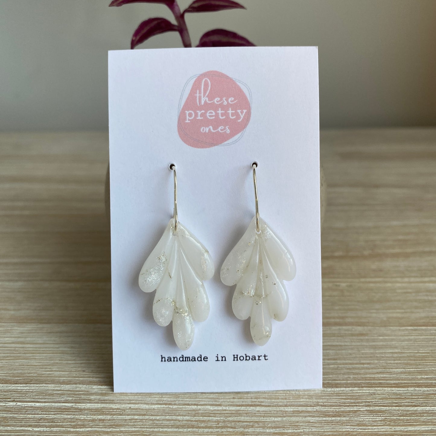 'White Pearl' Midi Dangles: Long Leaf on Hooks