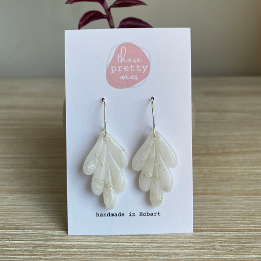 'White Pearl' Midi Dangles: Long Leaf on Hooks