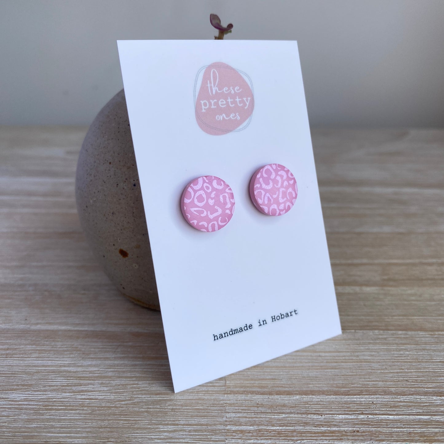 'Pink Leopard' Midi Studs: Round
