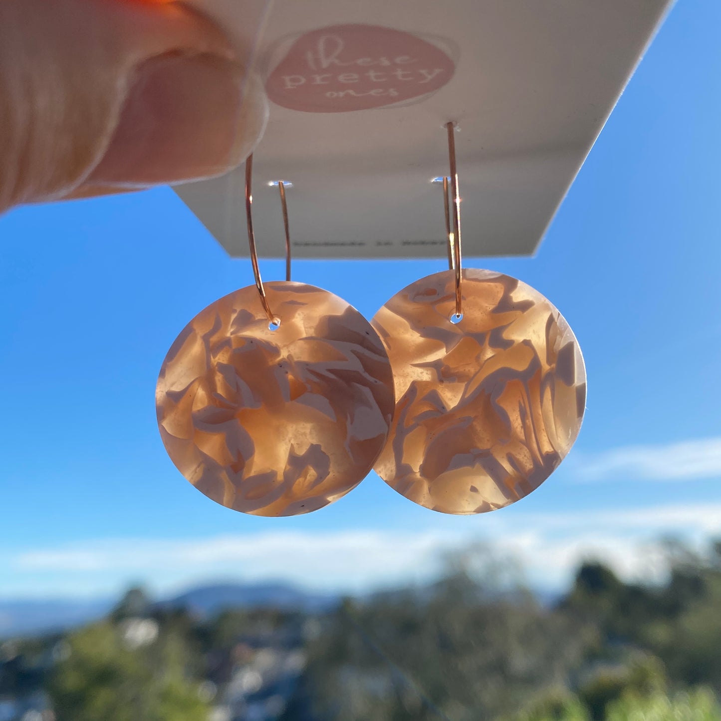 'Marbled Sand' Midi Dangles: Circles on Hoops