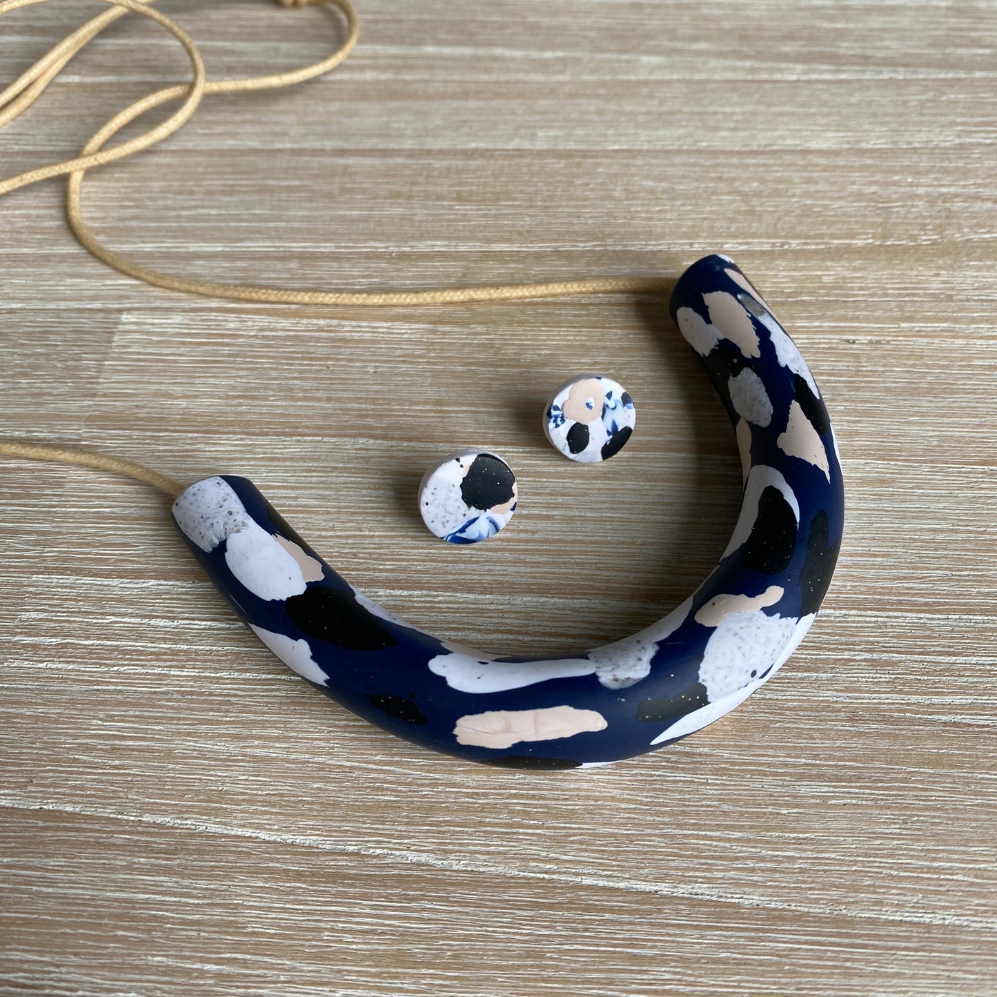 Studs + Tube Necklace: Navy Terrazzo