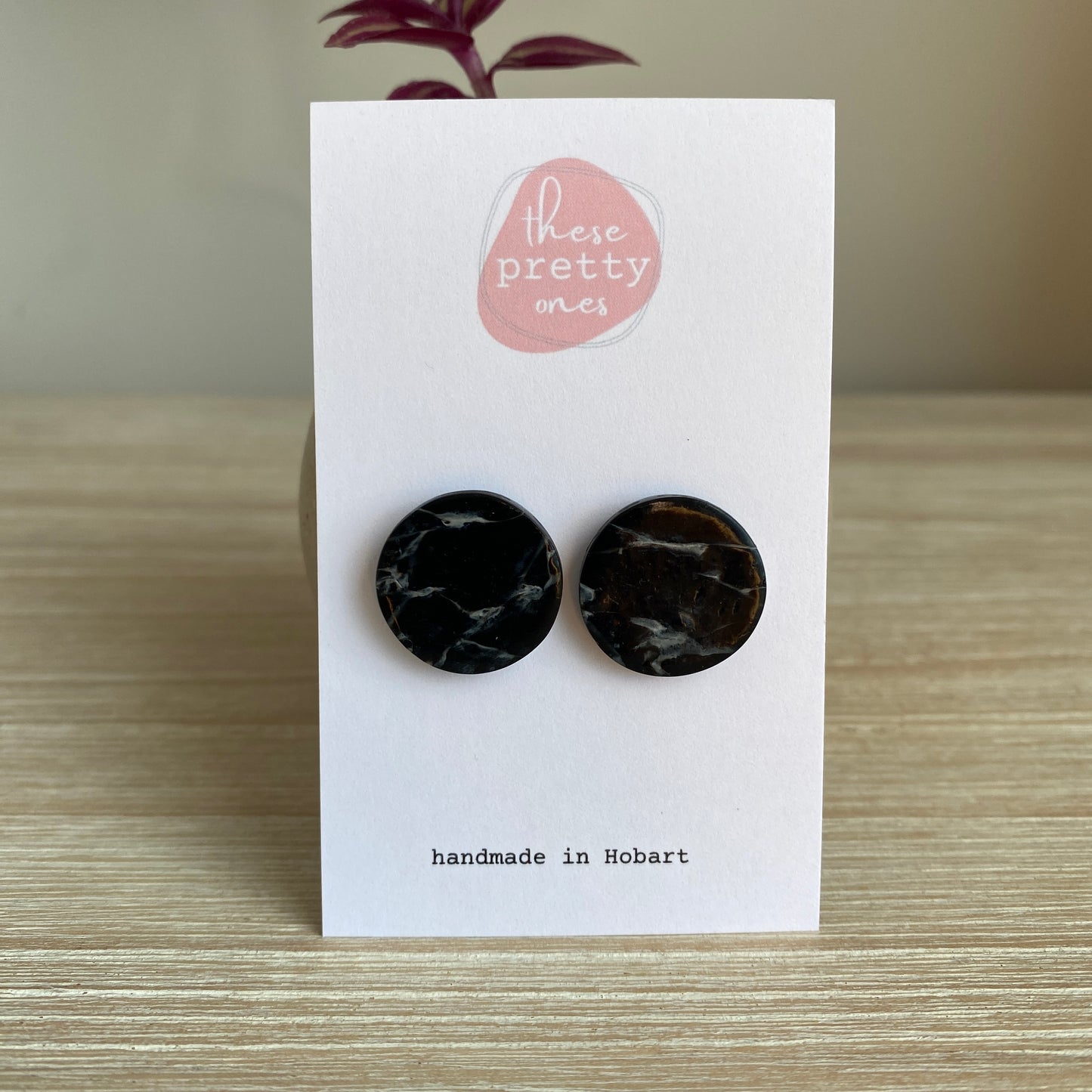 'Black Marble' Maxi Studs: Round