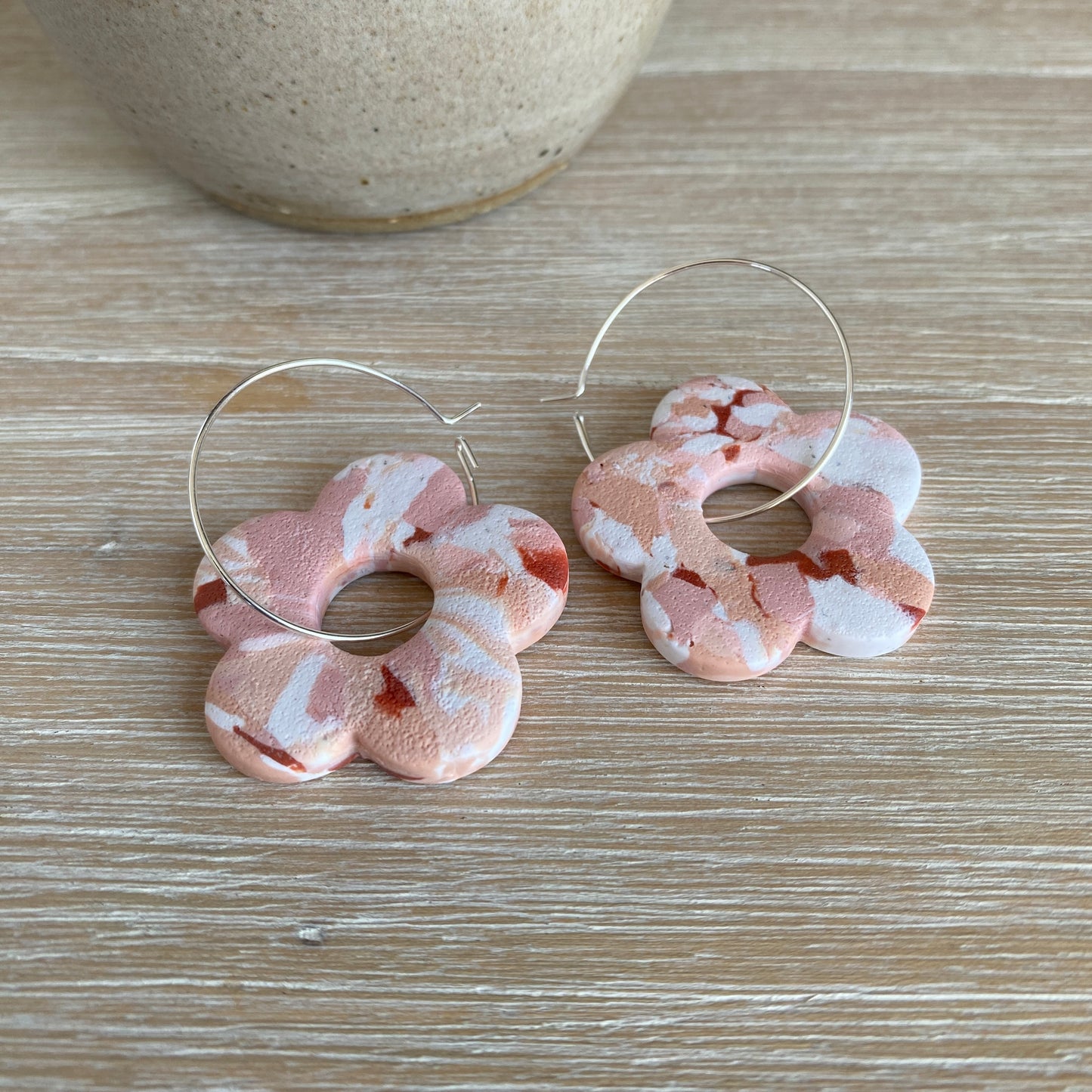 'Speckled Pink' Midi Dangles: Flower Donut Hoops