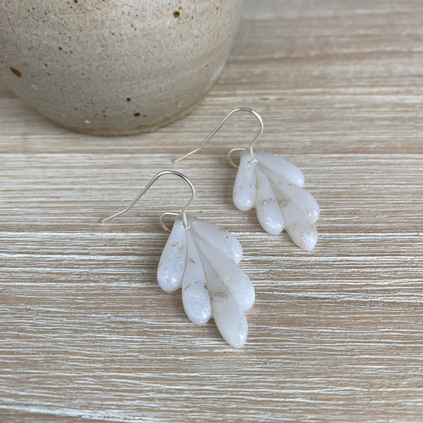 'White Pearl' Midi Dangles: Long Leaf on Hooks