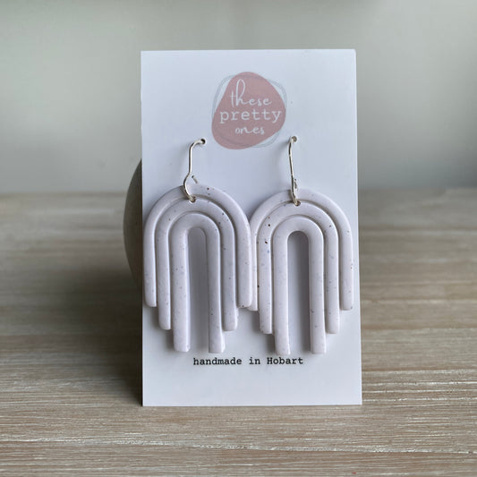 'Rainbow Arches' Statement Dangles: White Granite