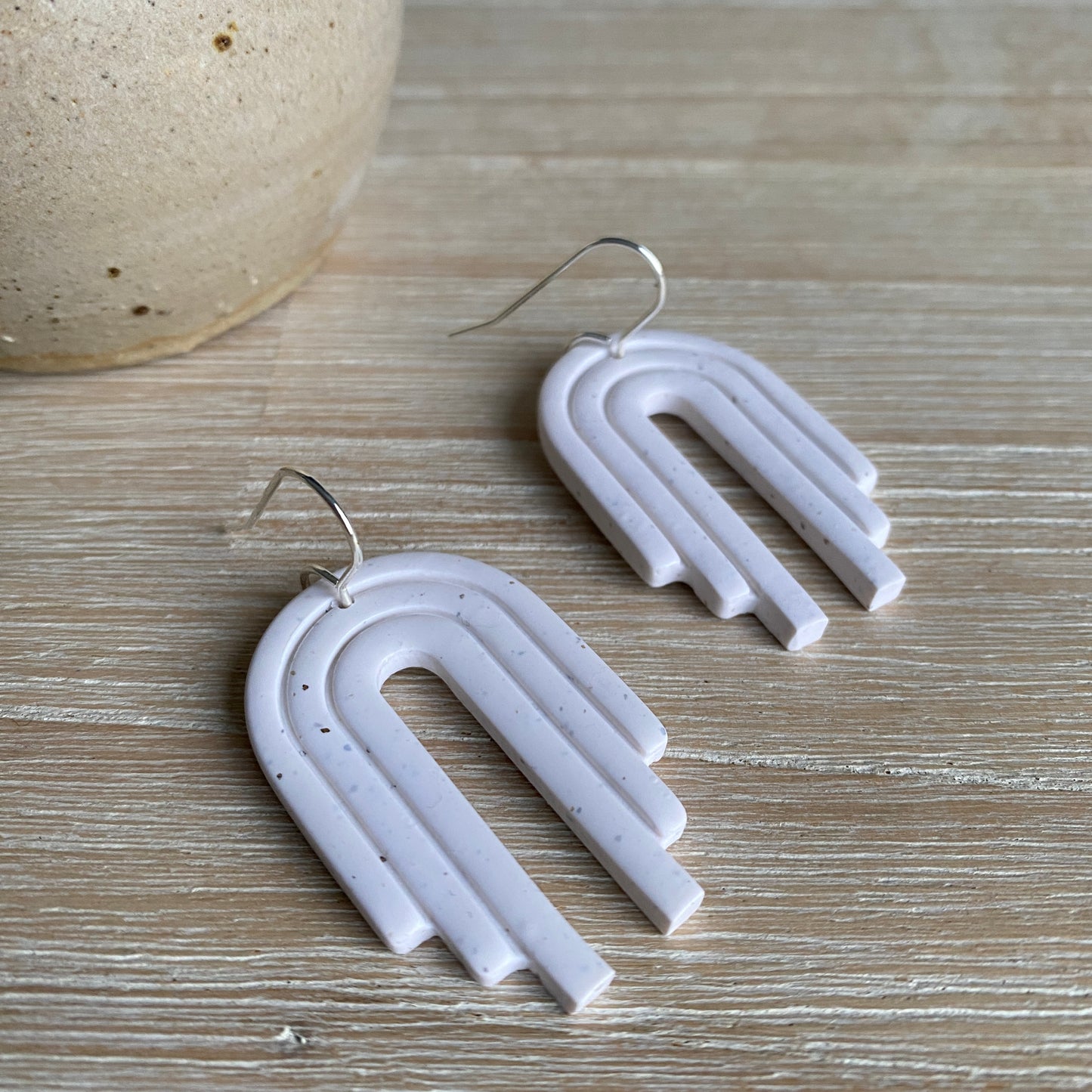 'Rainbow Arches' Statement Dangles: White Granite