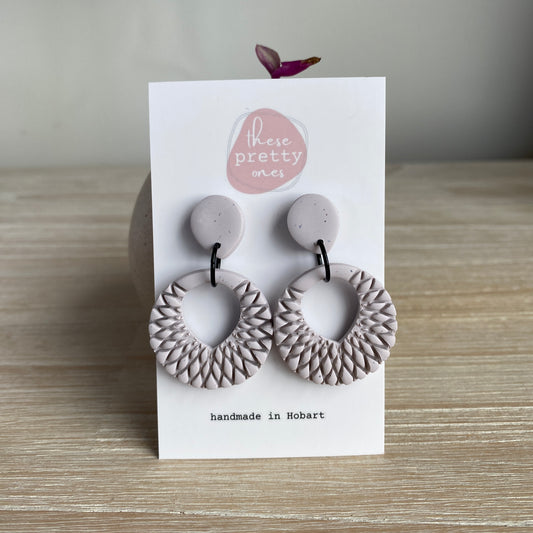 ‘Smokey Taupe’ Midi Dangles: Embossed Donut