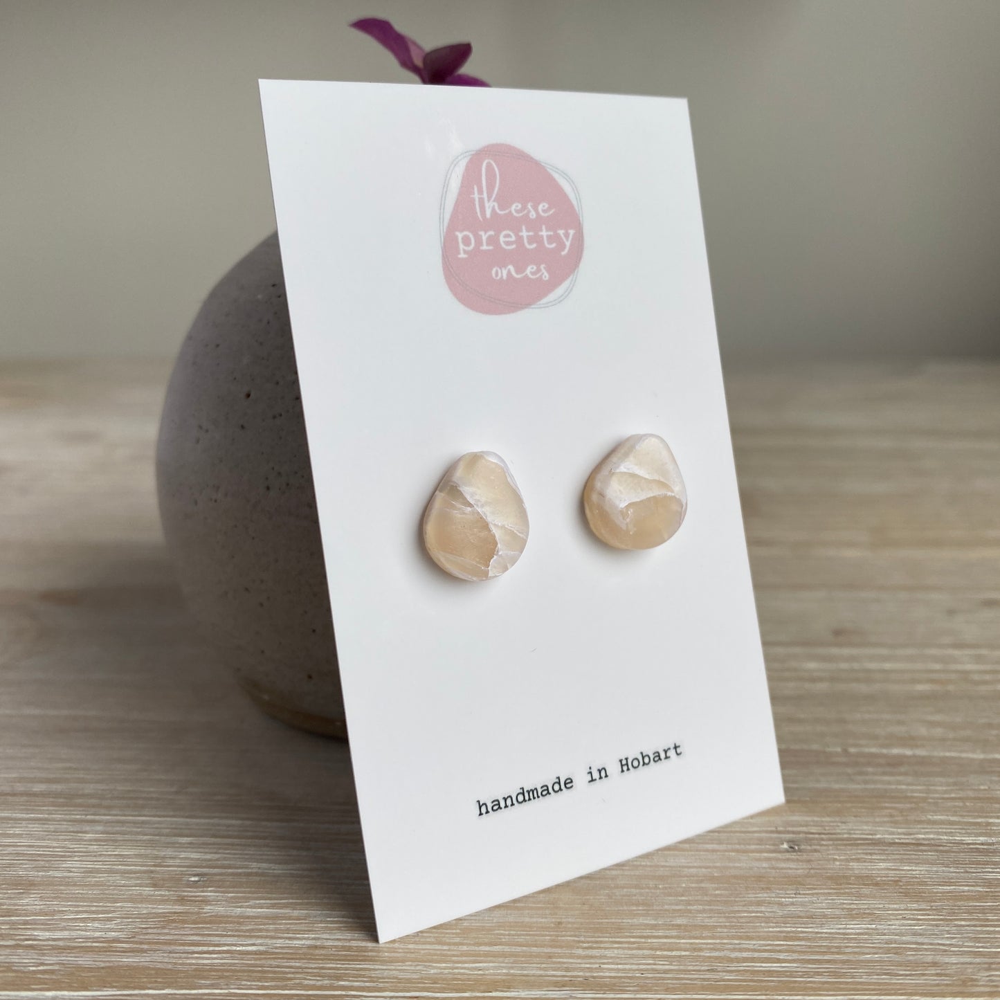 'Peach Stone' Midi Studs: Teardrop