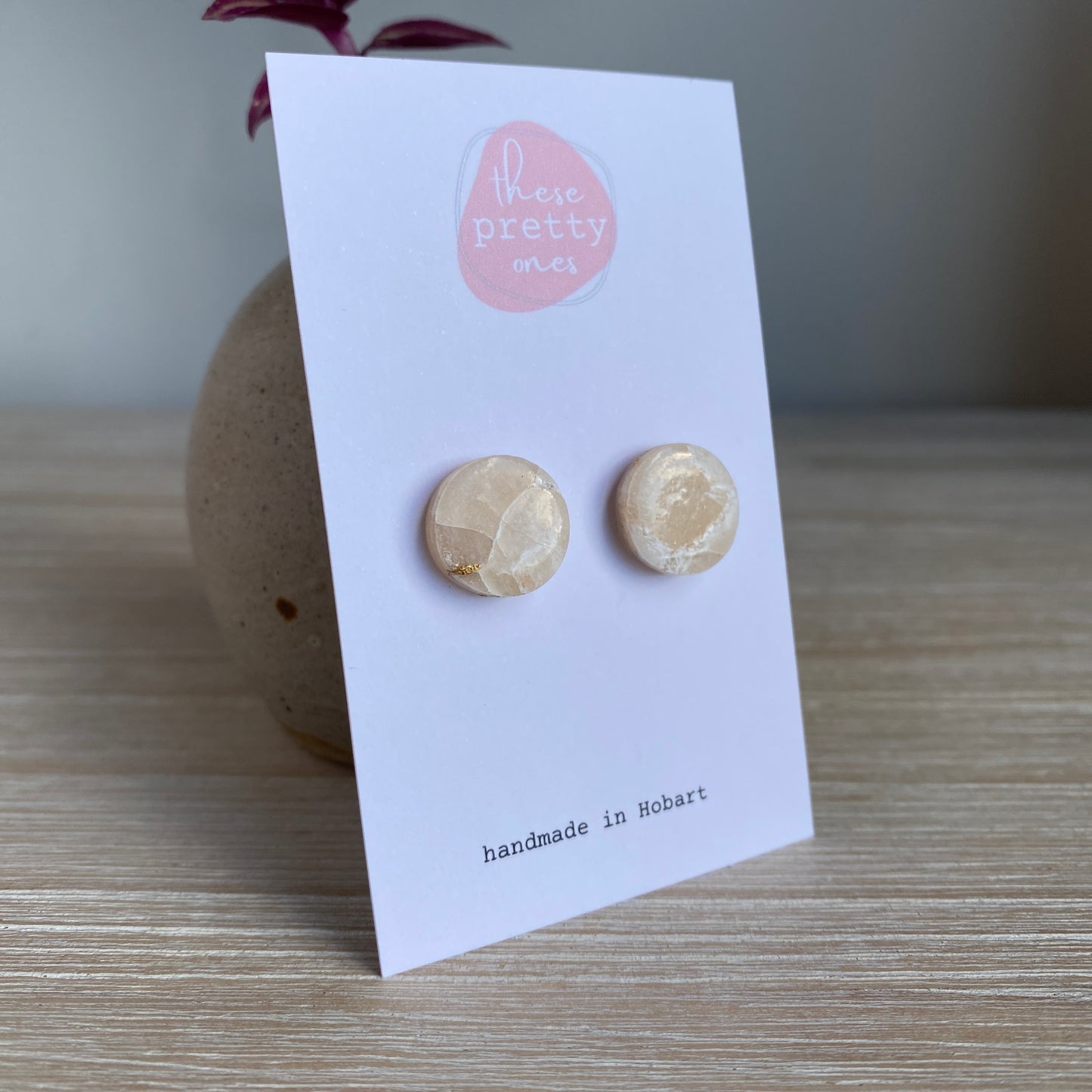 'Peach Stone' Midi Studs: Round