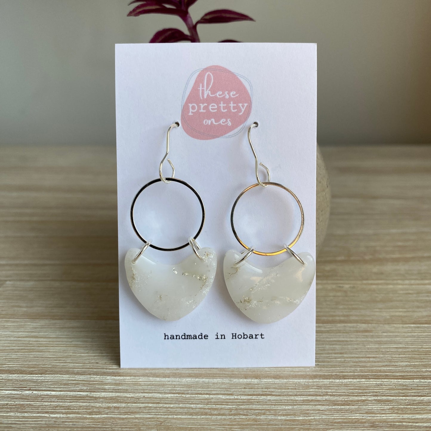 'White Pearl' Midi Dangles: Heart with Circle