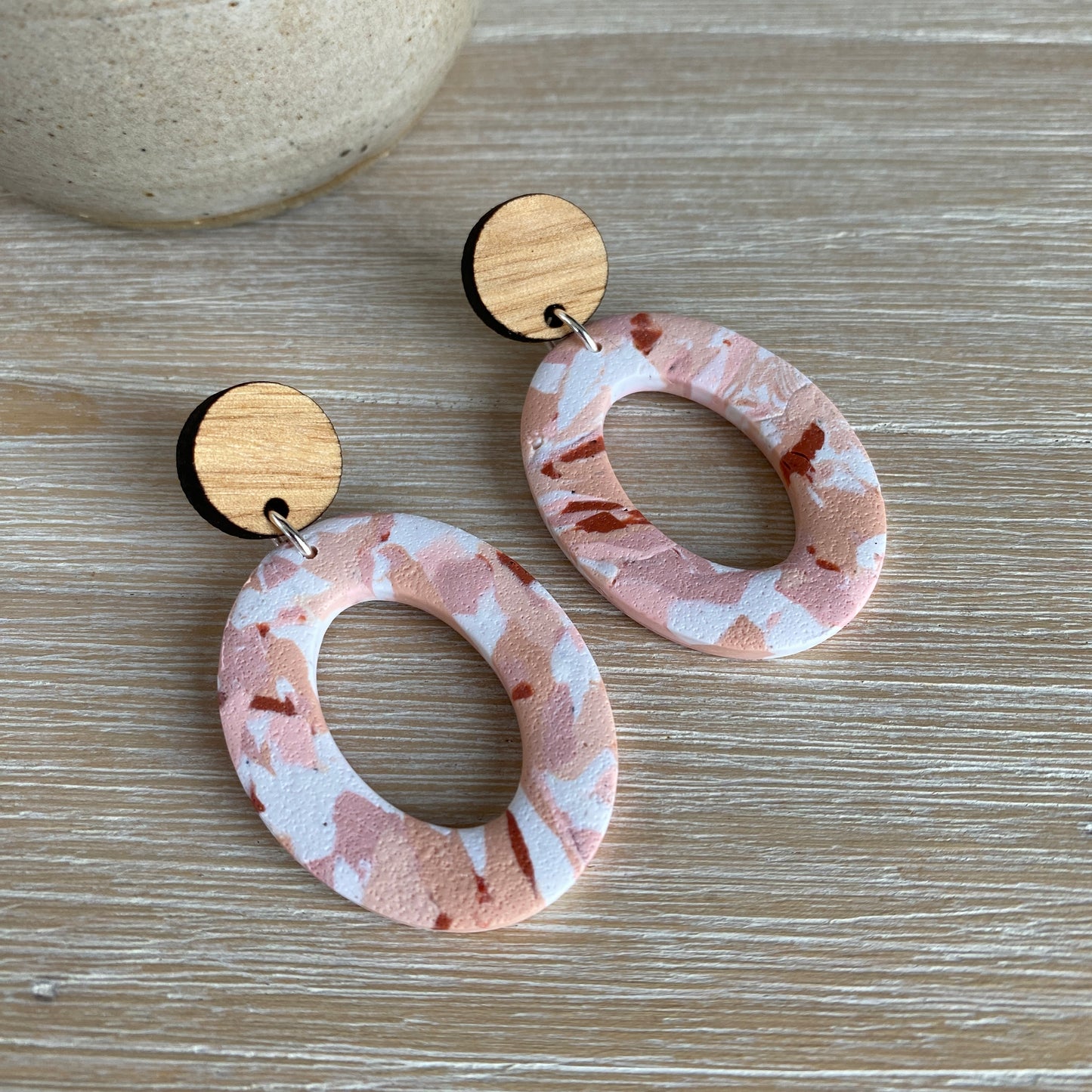 'Speckled Pink' Statement Dangles: Oval Donuts