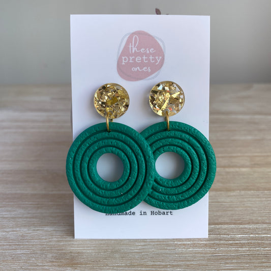 'Emerald' Statement Dangles: Round Donuts