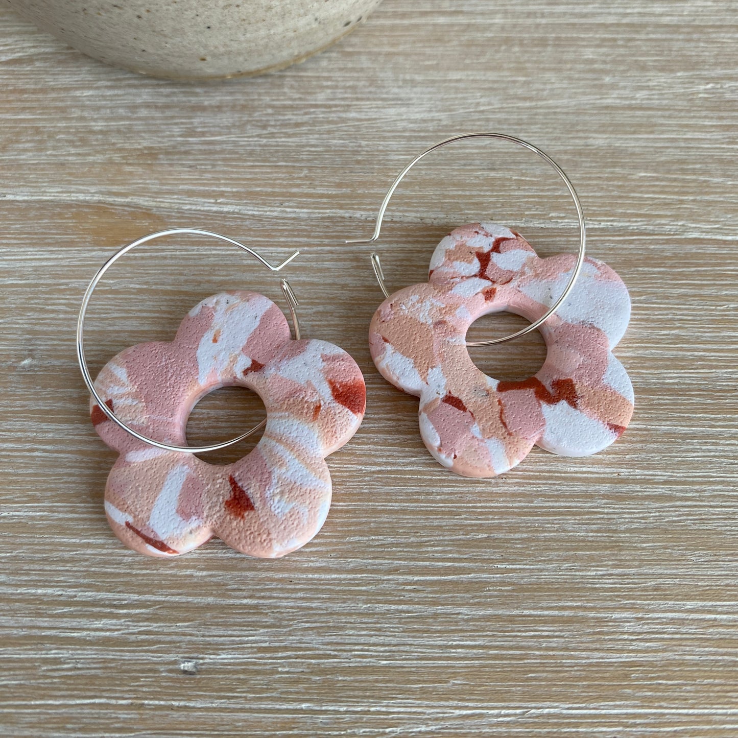 'Speckled Pink' Midi Dangles: Flower Donut Hoops