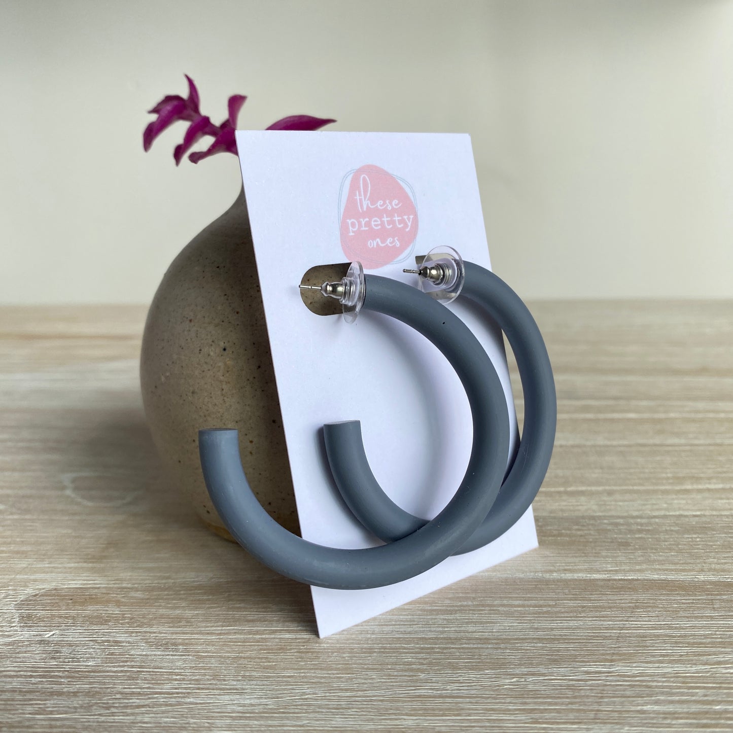 'Queen' Statement Hoops: Deep Grey