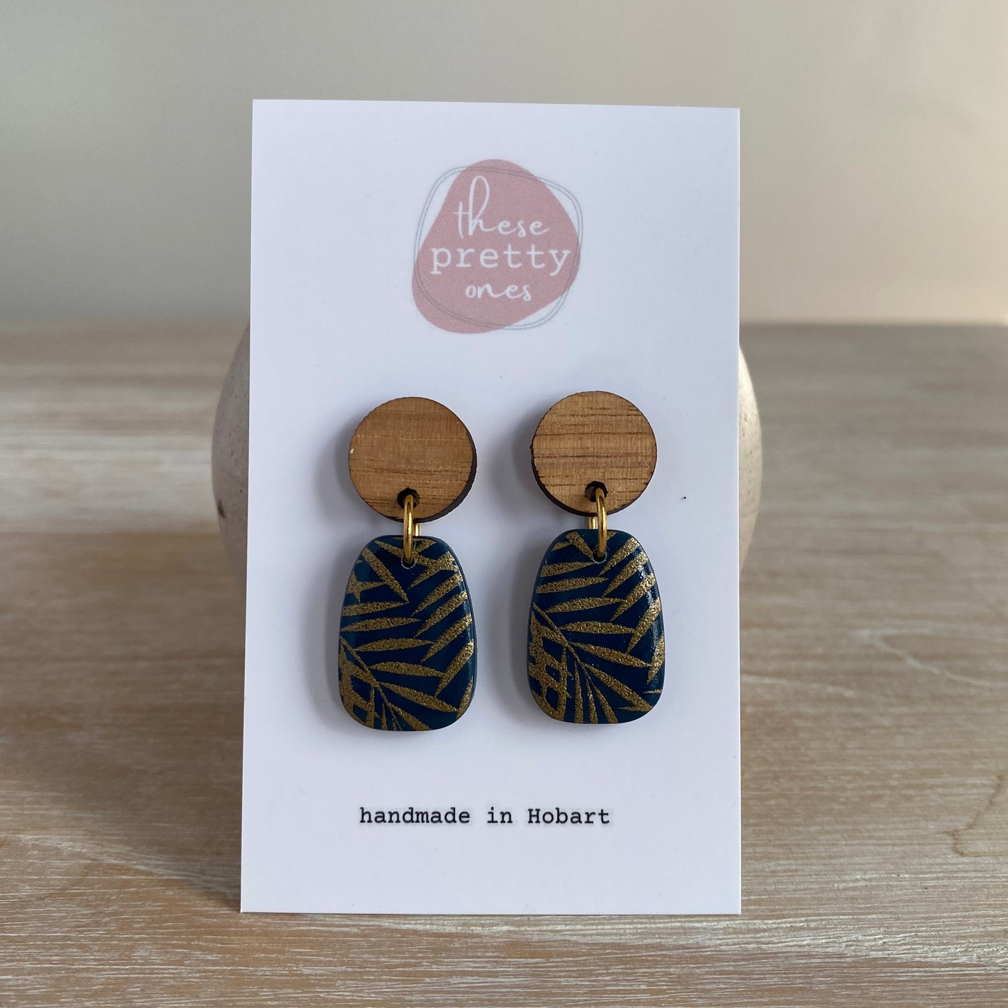 'Navy Jungle' Midi Dangles: Oak