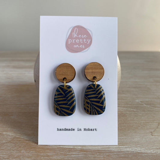 'Navy Jungle' Midi Dangles: Oak