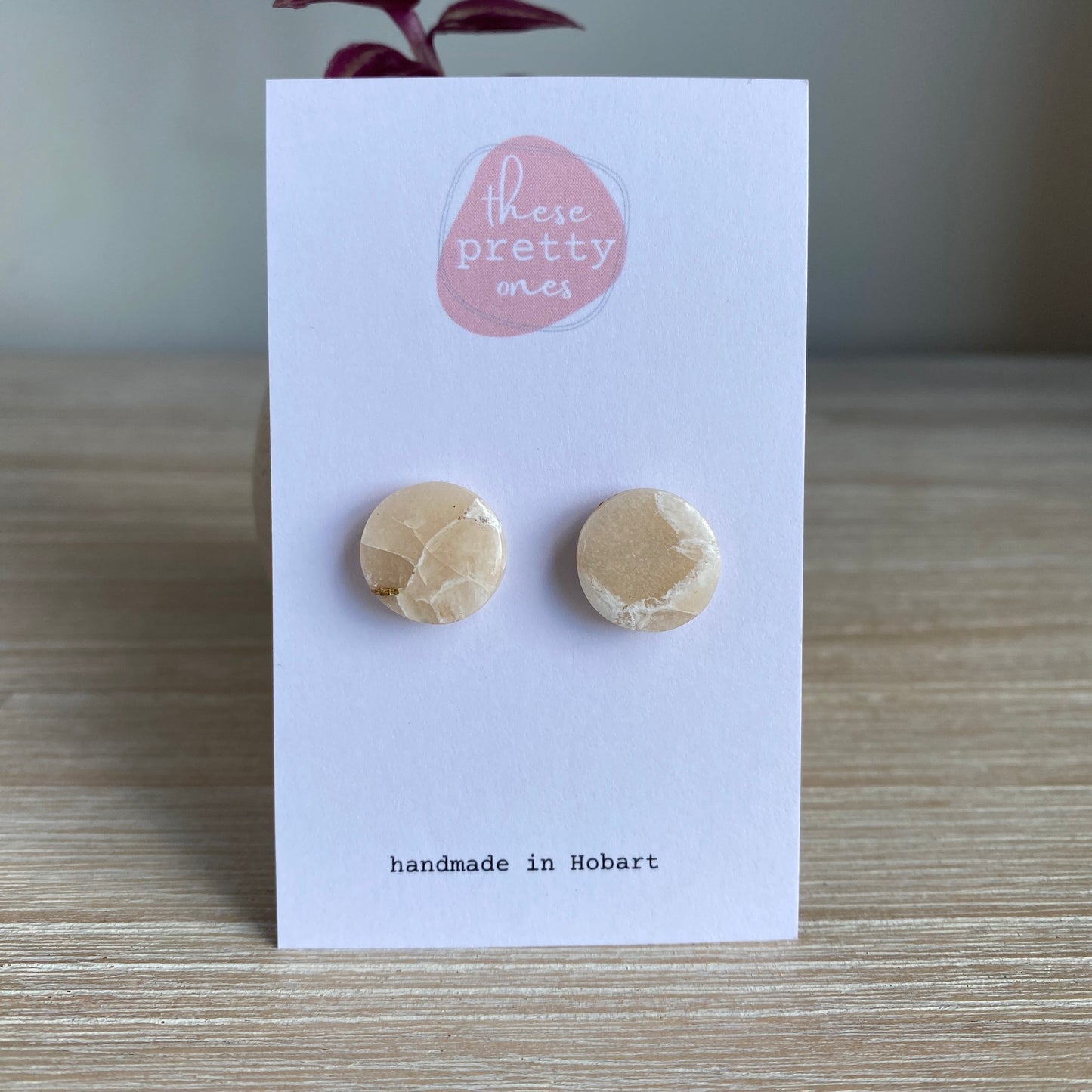 'Peach Stone' Midi Studs: Round