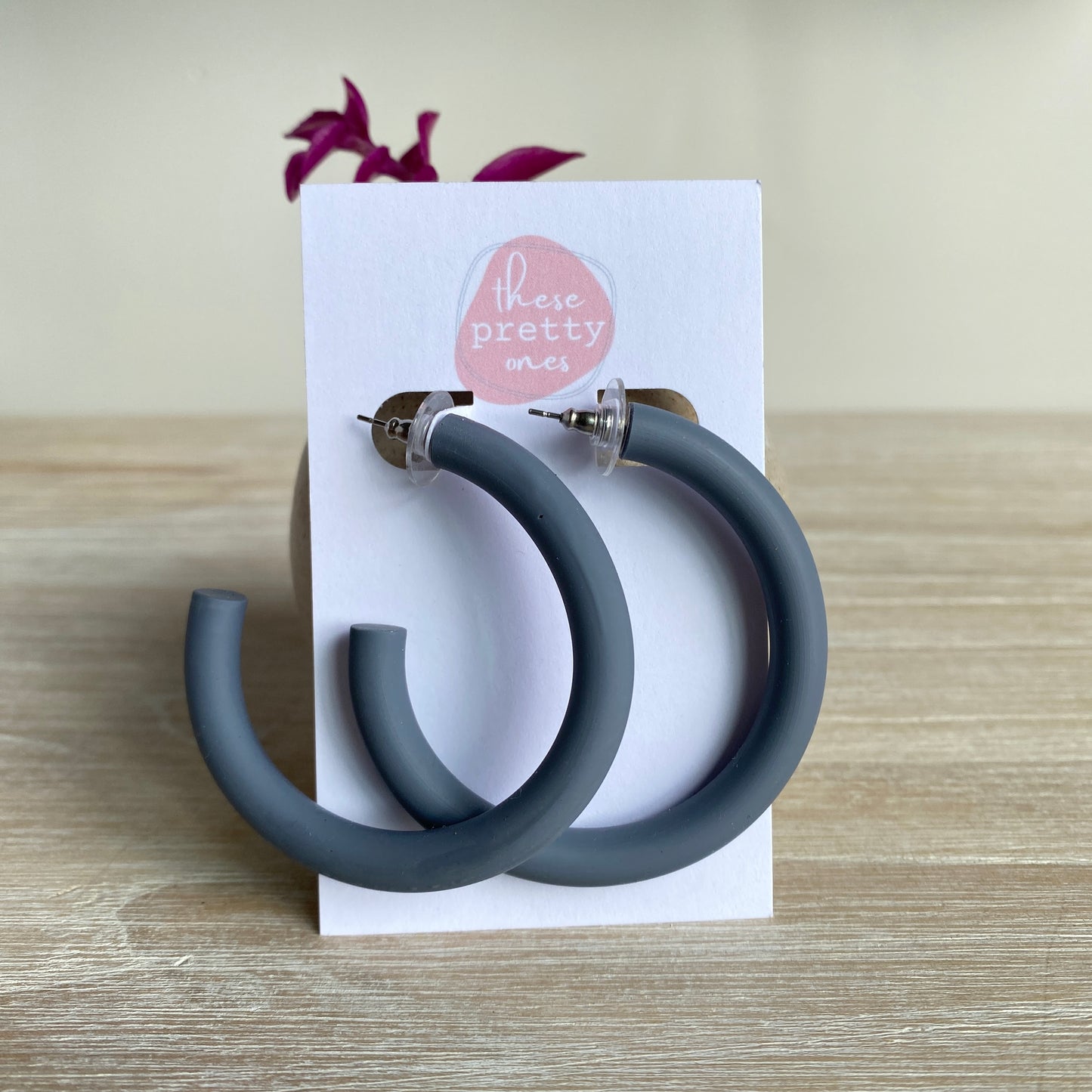 'Queen' Statement Hoops: Deep Grey