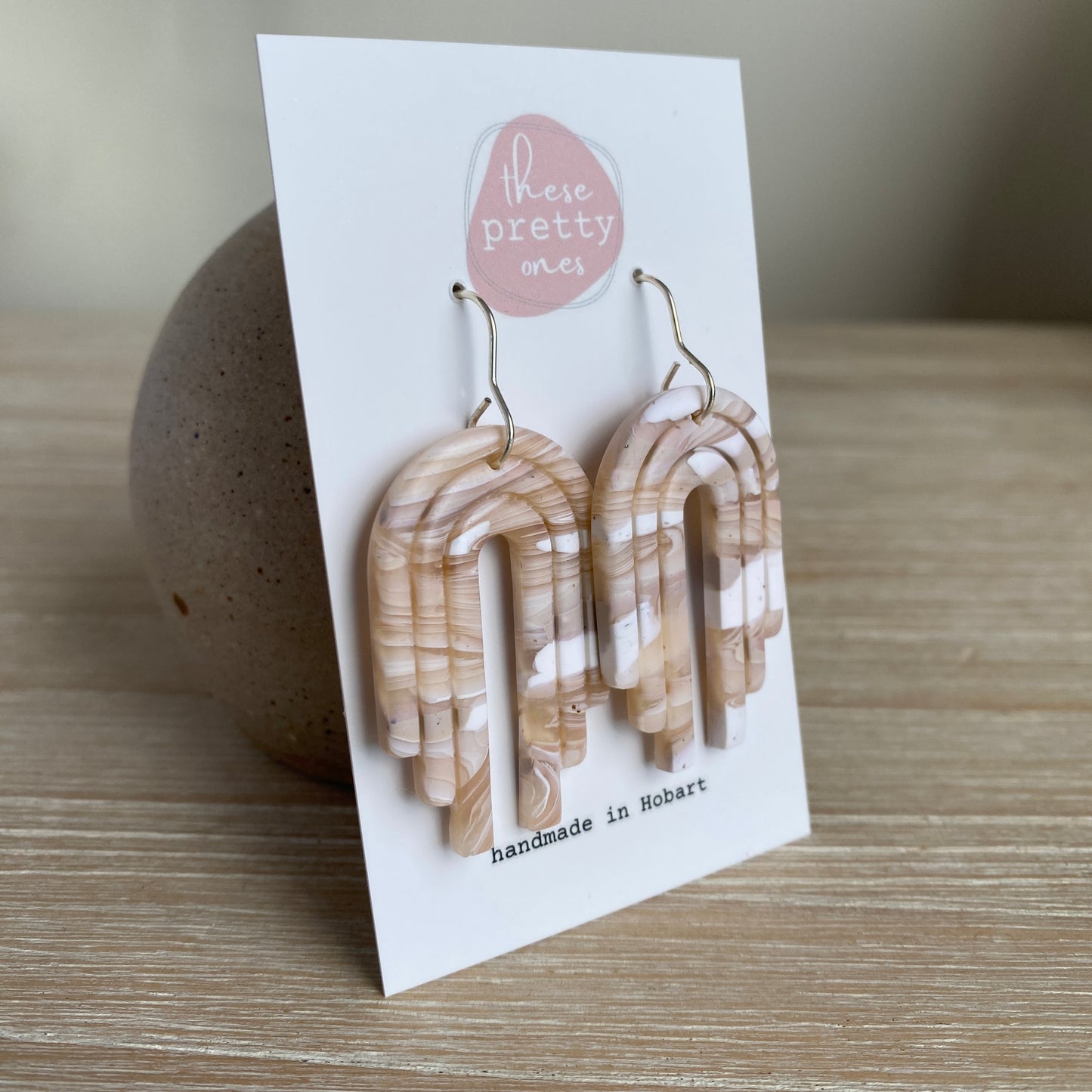 ‘Rainbow Arches' Statement Dangles: Oat Marble