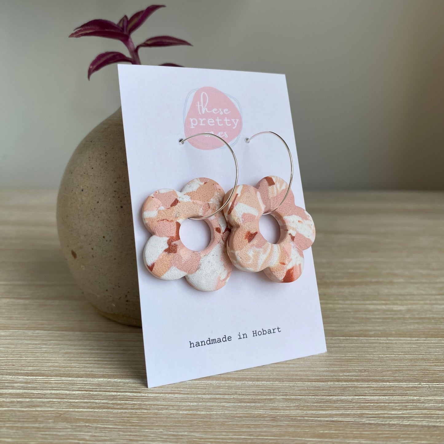 'Speckled Pink' Midi Dangles: Flower Donut Hoops