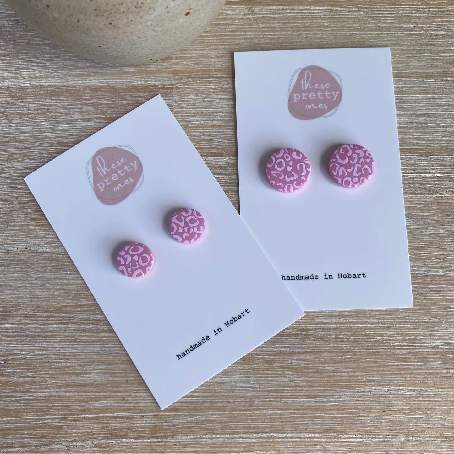 'Pink Leopard' Midi Studs: Round