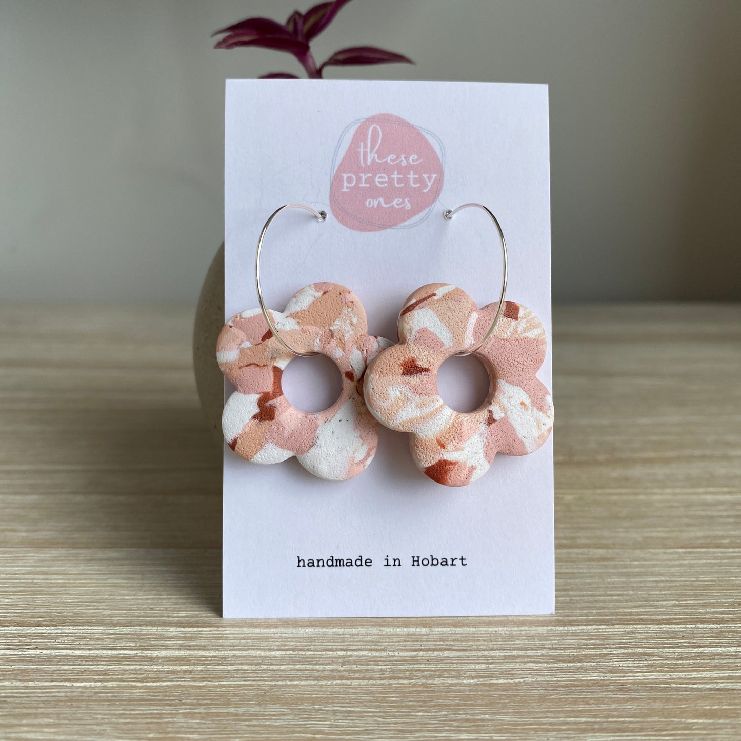 'Speckled Pink' Midi Dangles: Flower Donut Hoops