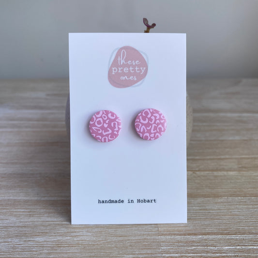 'Pink Leopard' Midi Studs: Round