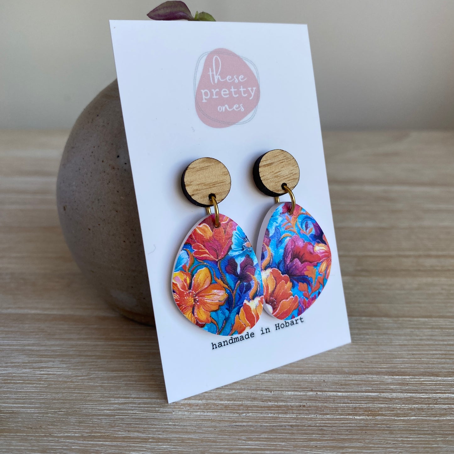 ‘Tropical Bloom' Midi Dangles: River Pebbles