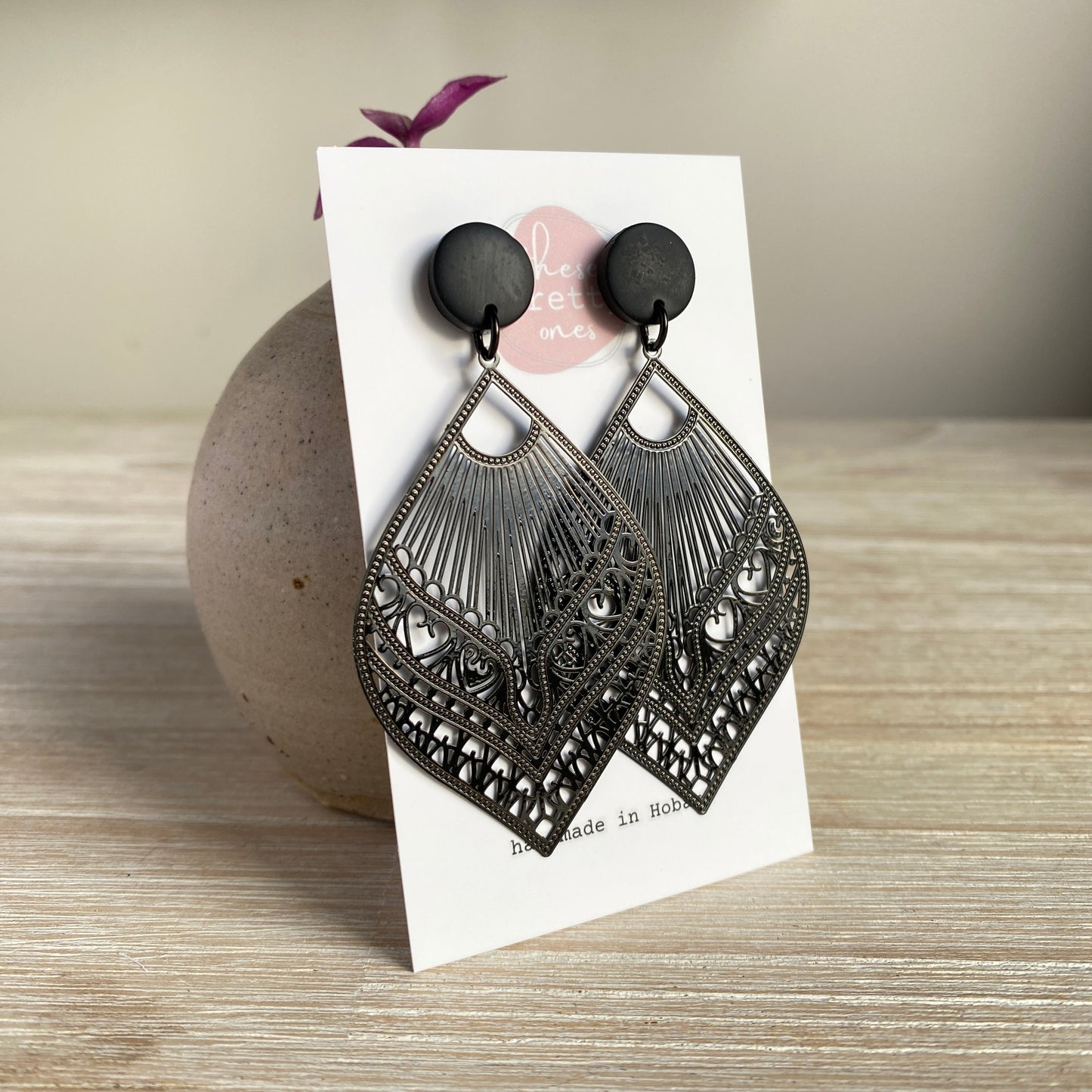 'Filigree' Statement Dangles: Black