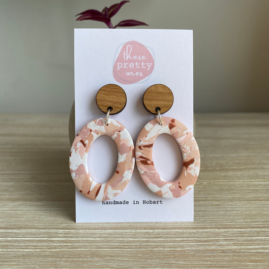 'Speckled Pink' Statement Dangles: Oval Donuts