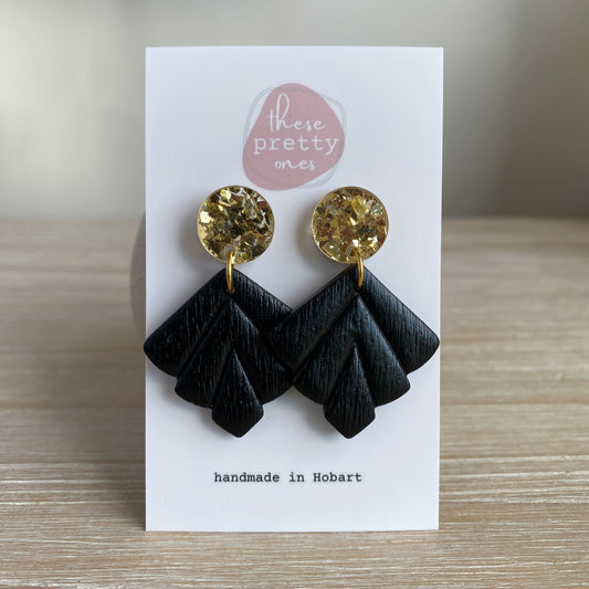 'Dark Night' Midi Dangles: Black and Gold