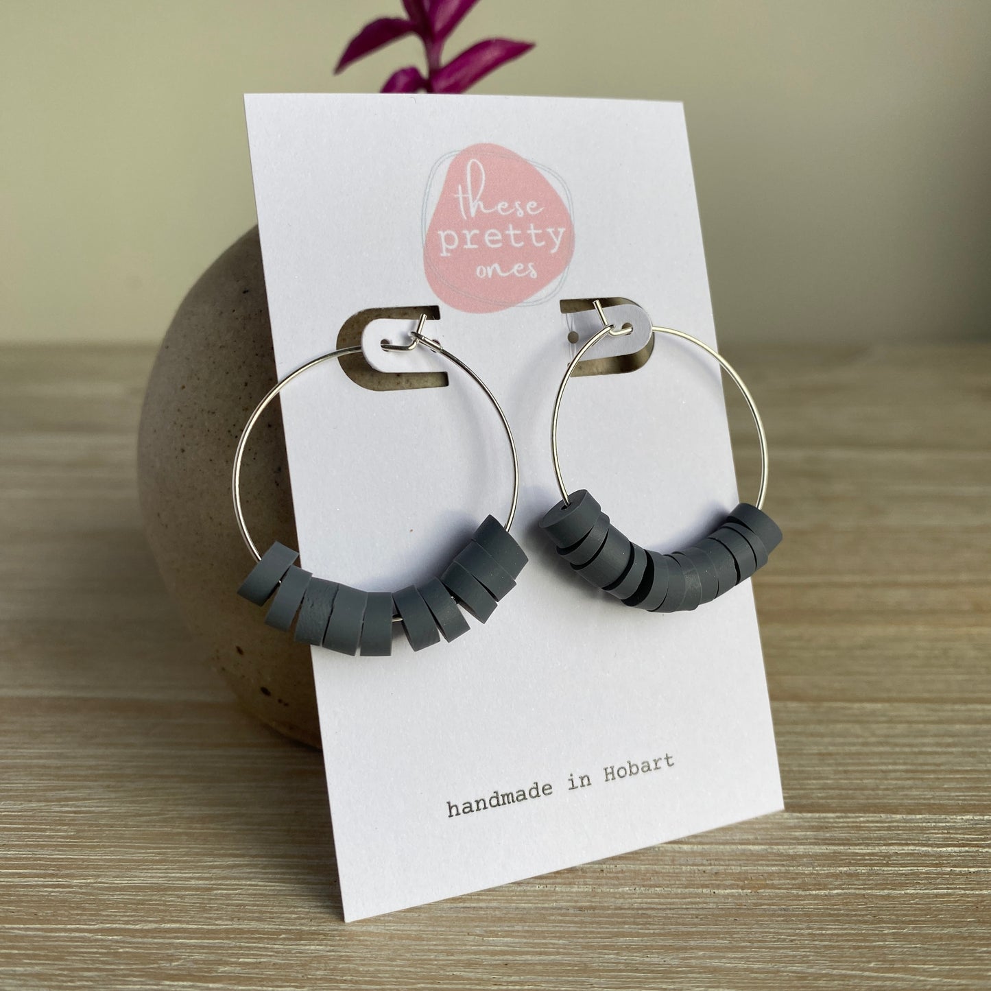 ‘Gabby’ Midi Hoops: Deep Grey