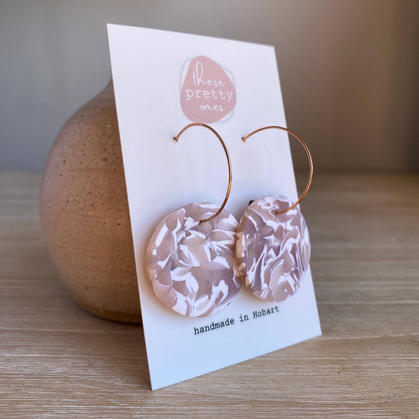 'Marbled Sand' Midi Dangles: Circles on Hoops