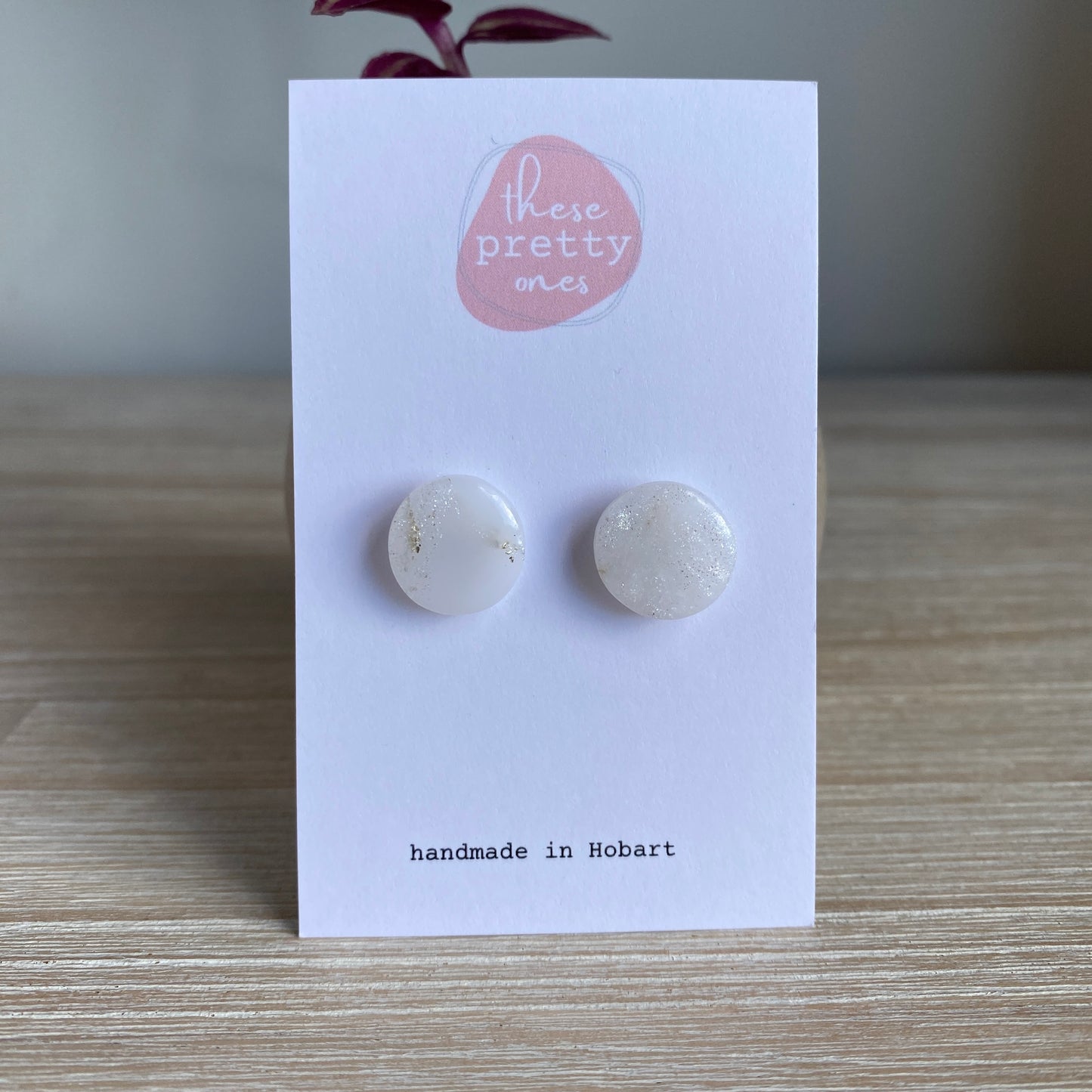 'White Pearl' Midi Studs: Round