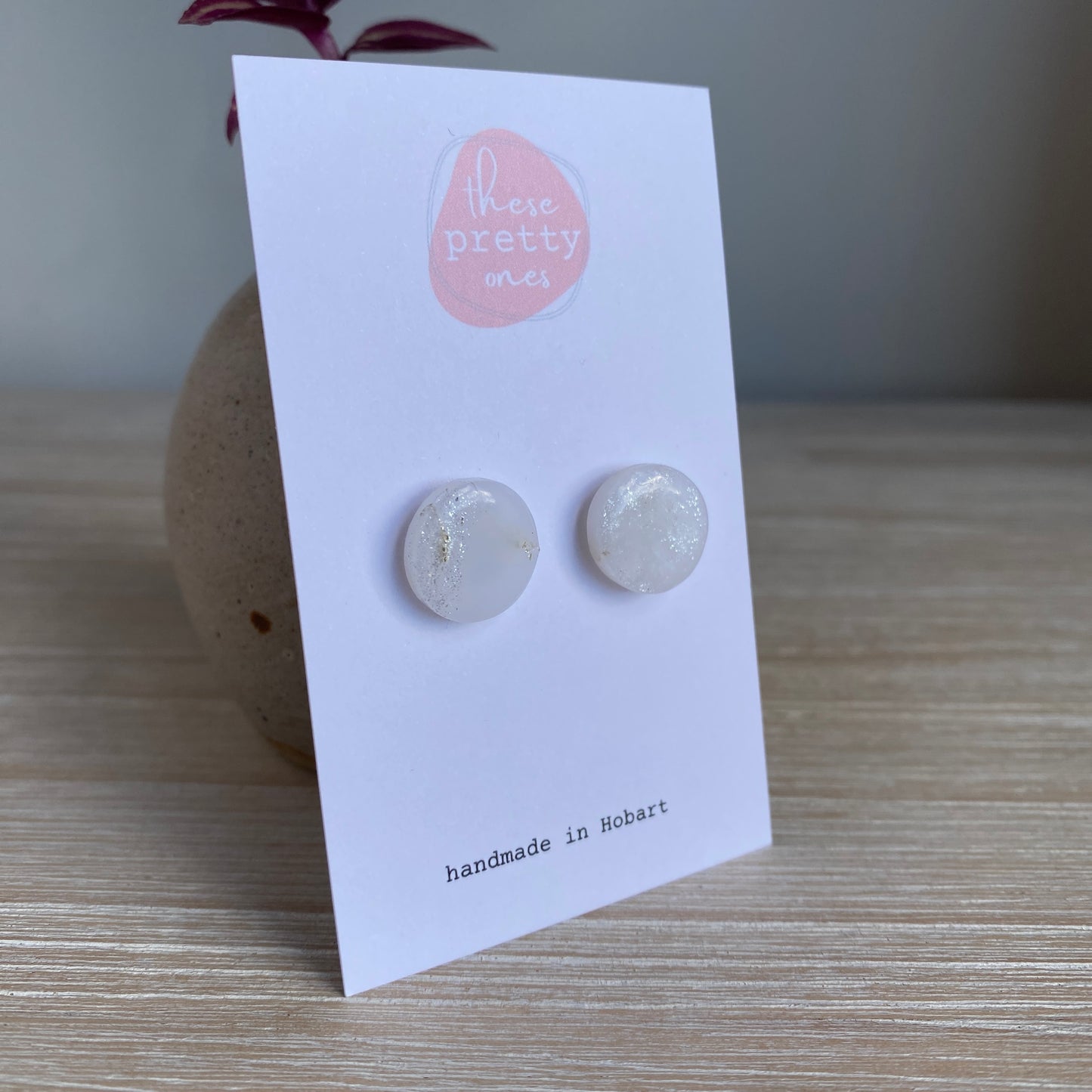 'White Pearl' Midi Studs: Round