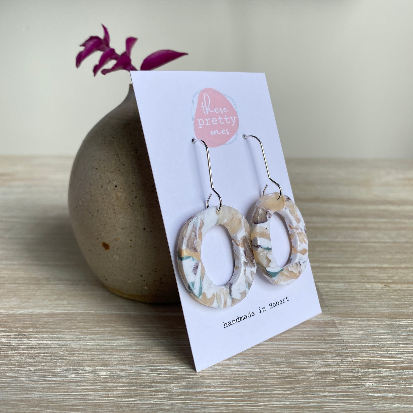 'Sage Stone' Midi Dangles: Organic donuts